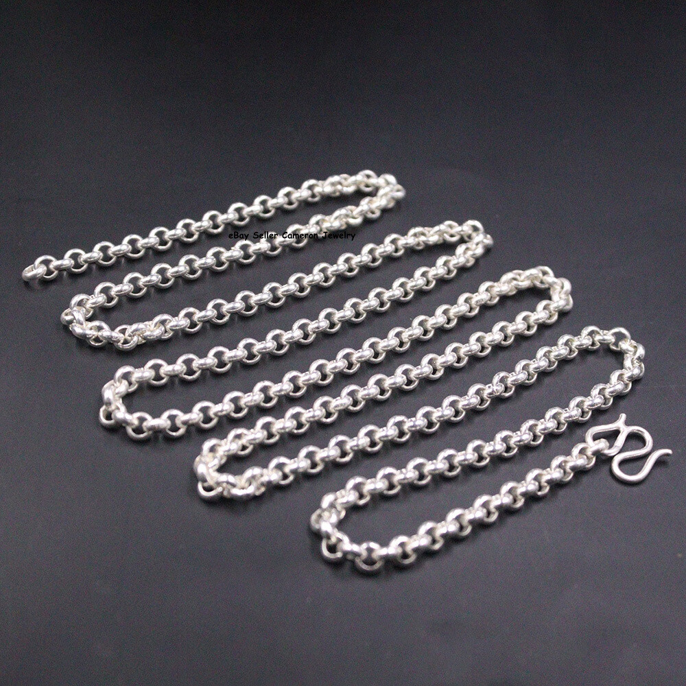 Pure S999 Fine Silver 999 Chain Men 5mm Cable Rolo Link