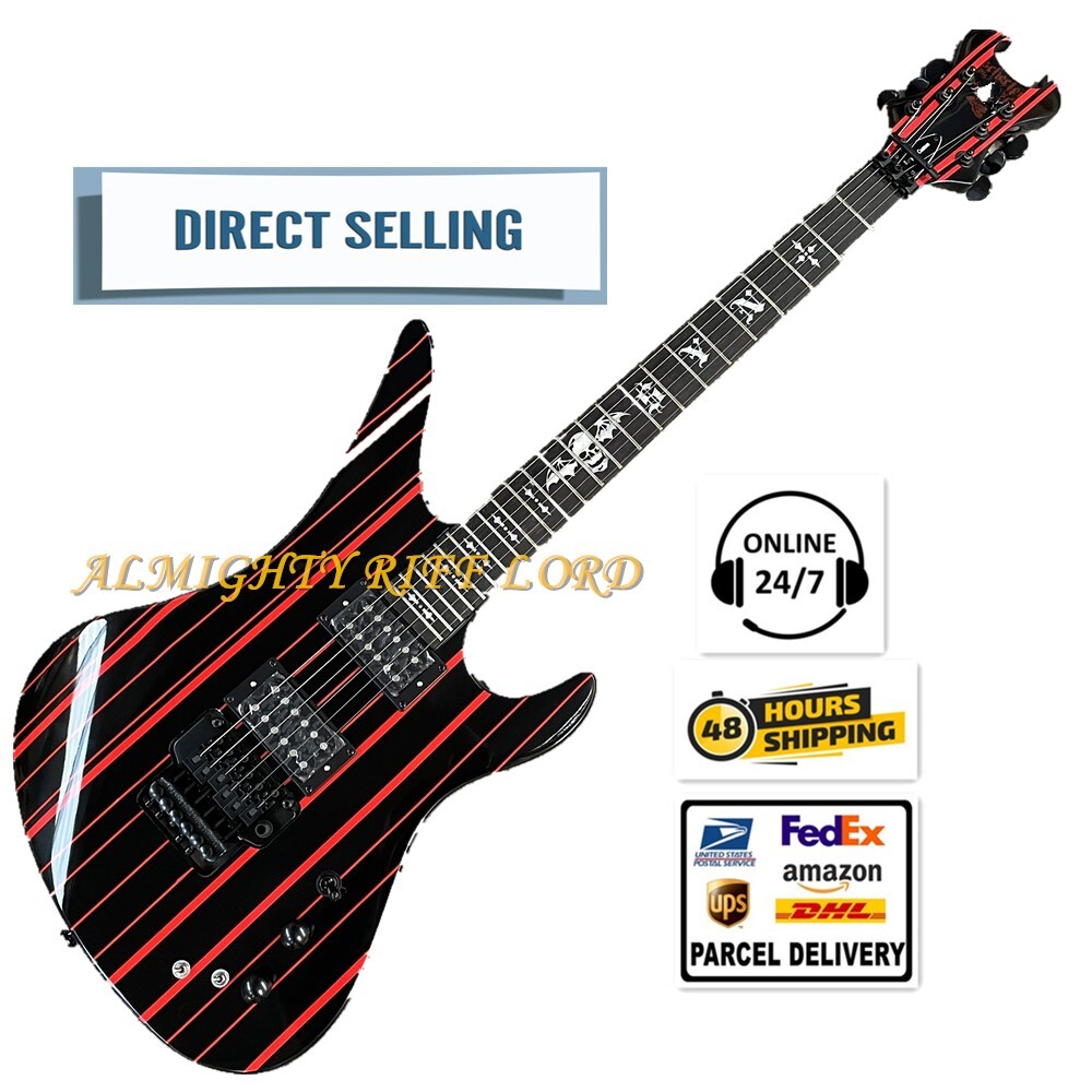 Guitarra Eléctrica Schetur Personalizada Trémolo Negro HH Incrustación de Murciélago Envío Gratis