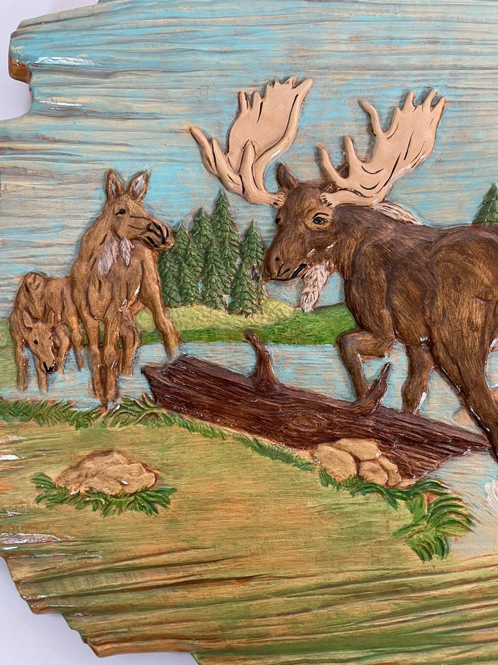 Vintage 3D Wildlife Wilderness Hand Painted Ceramic Rustic Cabin Decor Set Of 3 - Image 3 of 4