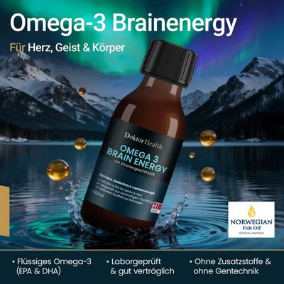 Doktor Health Omega 3 Brain Energy Liquid 100ml Zitrone NEU OVP