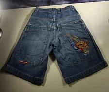 1985 JNCO Denim Shorts with Embroidered Dragon Design Youth Size 10