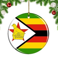 Zimbabwe Flag Round Christmas ornament city travel souvenir