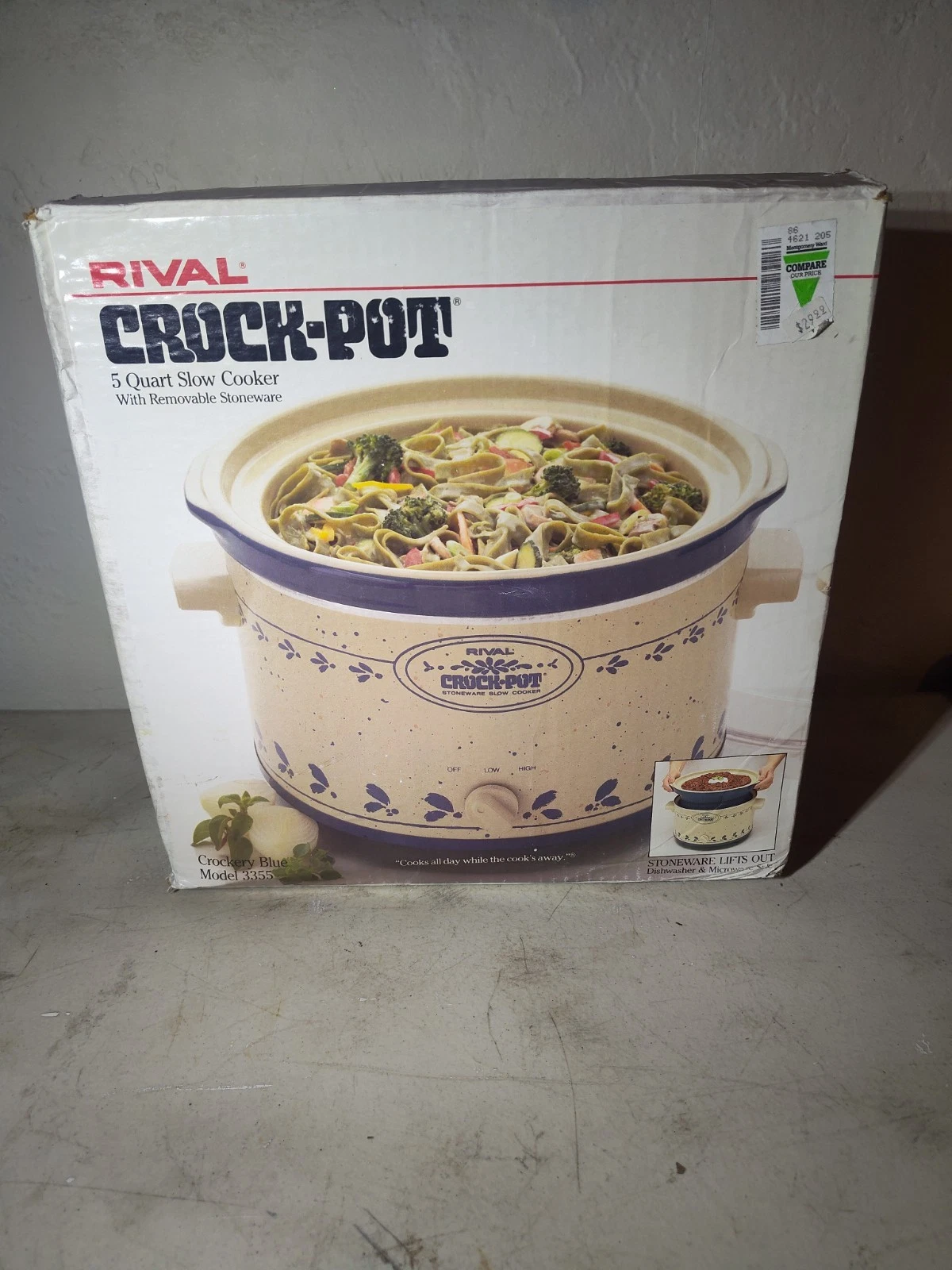 Rival Crock Pot 5 Quart Slow Cooker Model 3355 Blue Flower Vintage
