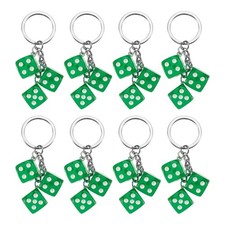 8pcs Lucky Dice Keychain Charm Resin with 3 Pendants Dark Green
