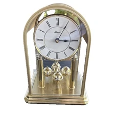 Franz Hermle German Mantle Clock Brass style Glass Domed battery chimes 10"