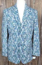 Alan Flusser Sport Coat Paisley 2 Button Cotton Blend Blue Green Mens Medium 