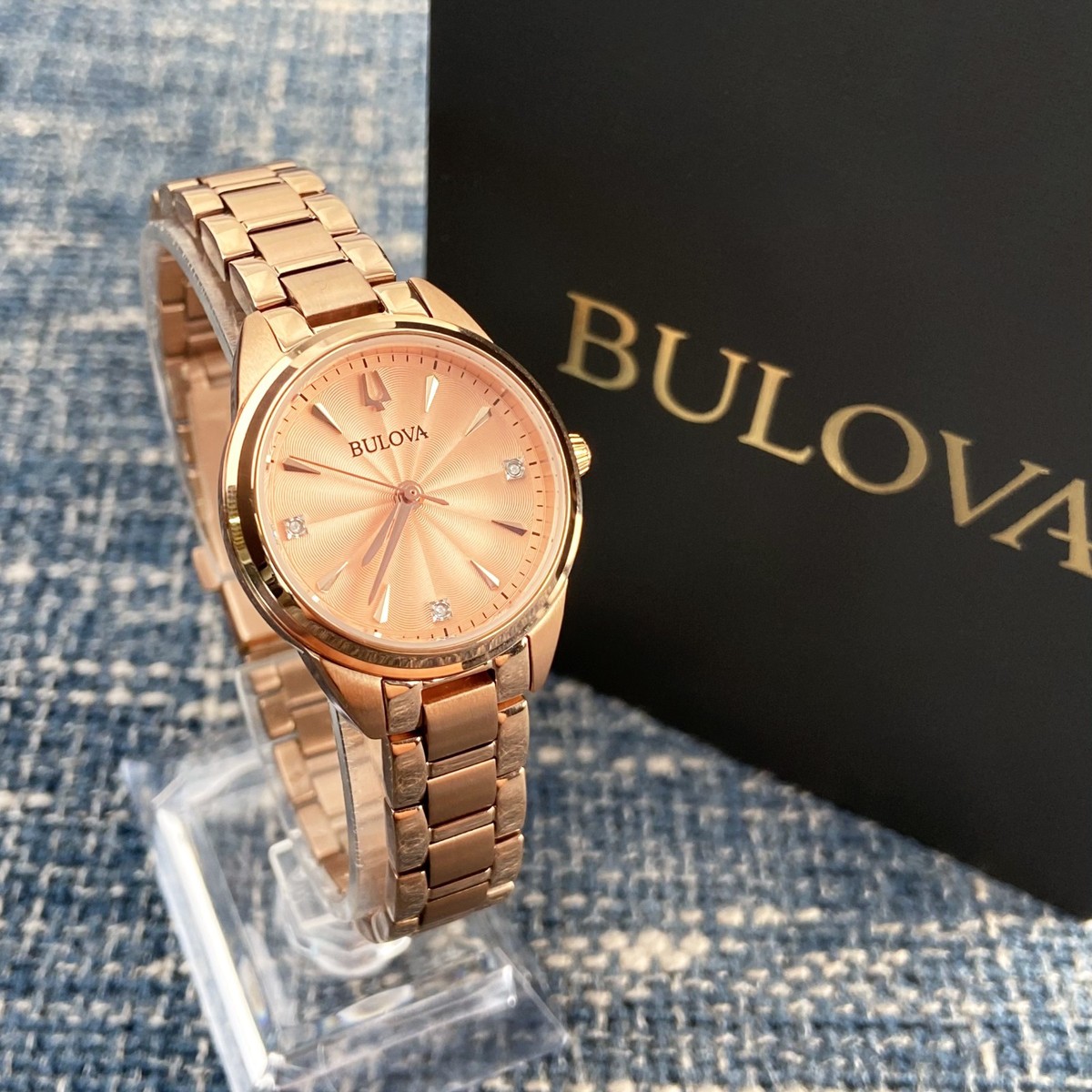 Bulova Rose Gold Crystal Bezel Ladies Bracelet Watch Bulova Watch | Bulova Crystal - 98L235 Women main image 4