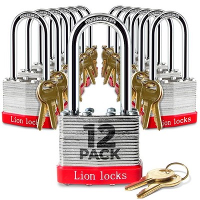 12 Keyed Alike Padlocks, 2'' Shackle, 24 Keys, Outdoor Use, Pick Resistant