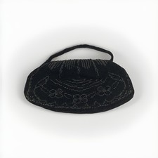 Antique Beaded Black Floral Purse Clutch - Made In Czechoslovakia