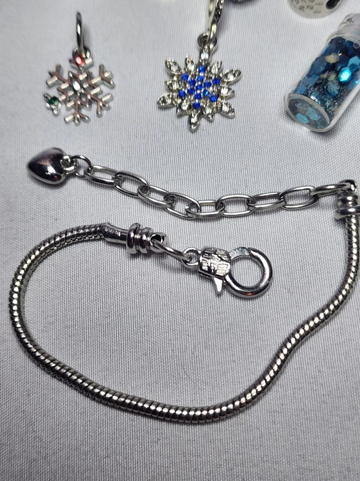 Lote 22 Plus Pulsera Copo de Nieve Estrella Reno Azul Plata Slide Charm Foto 4 de 4