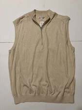 Cutter & Buck Thomas Half Zip Vest Mens XXL Beige Sleeveless Cashmere Cotton NWT