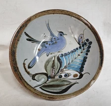 Ken Edwards Bowl Tonala Mexico Pottery Dish/Bowl Blue Bird 6 3/4"