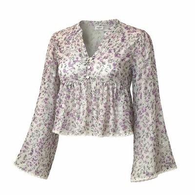 Lovely Lies Sheer Lace Babydoll Top Womens SZ M Whimsy Dainty Floral Garden Boho