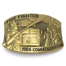 Fire Fighter 1984 Commemorative Vintage Baron Buckles Solid Brass Belt Buckle