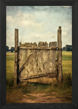 Rustic Wooden Gate in Field Framed Wall Art Poster Canvas Print Picture