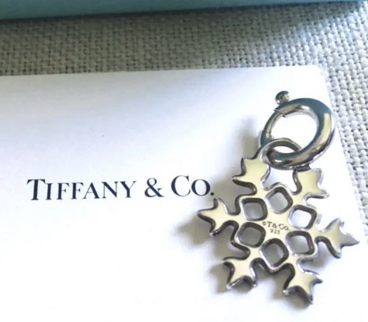 Tiffany Co. Silver Snowflake Charm Pendant Clasp Link Necklace