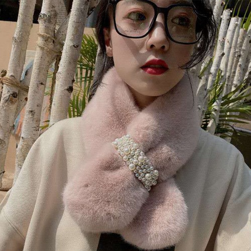 Winter Pearl Imitation Rabbit Fur Warm Scarfs Neck Warmers Plush Scarfs Shawl - Bild 8 von 17