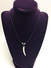NEW HORN SHAPED WHITE MOP (MOTHER OF PEARL) PENDANT+BLACK CORD,SILVER NECKLACE 
