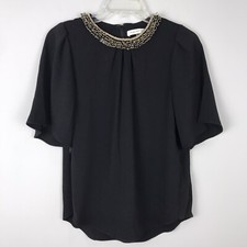 Halston Heritage Black Round Neck With Bead Embroidery Sz XS Retail $225