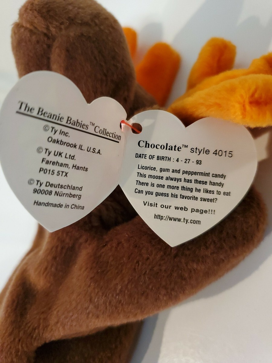 Ty Beanie Baby Chocolate the moose 1993 Original PVC Pellets