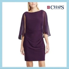 Chaps Sheer Cape Sleeveless Sheath Dress Purple Women's Size Small NWT MSPR$110