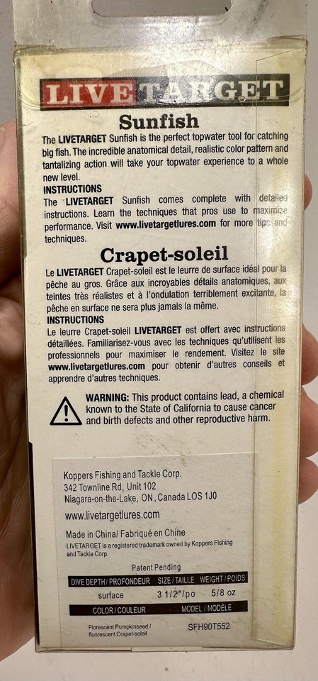 Señuelo Livetarget Sunfish 3-1/2" 4/0 gancho 5/8 OZ semilla de calabaza florescente SFH90T552 Foto 3 de 4