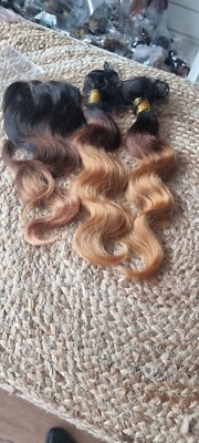 12A PERUVIAN HUMAN HAIR 3TONE ROOT OMBRE 18+18&14INCH 4X4 CLOSURE 250g BODY WAVE