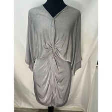 Pretty Little Thing Shimmering Silver Twist-Front Mini Dress Party Cocktail