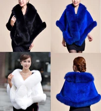 Real Rex Rabbit Fur Cape Coat Fox Fur Trim Shawl Wraps With Pockets Black White