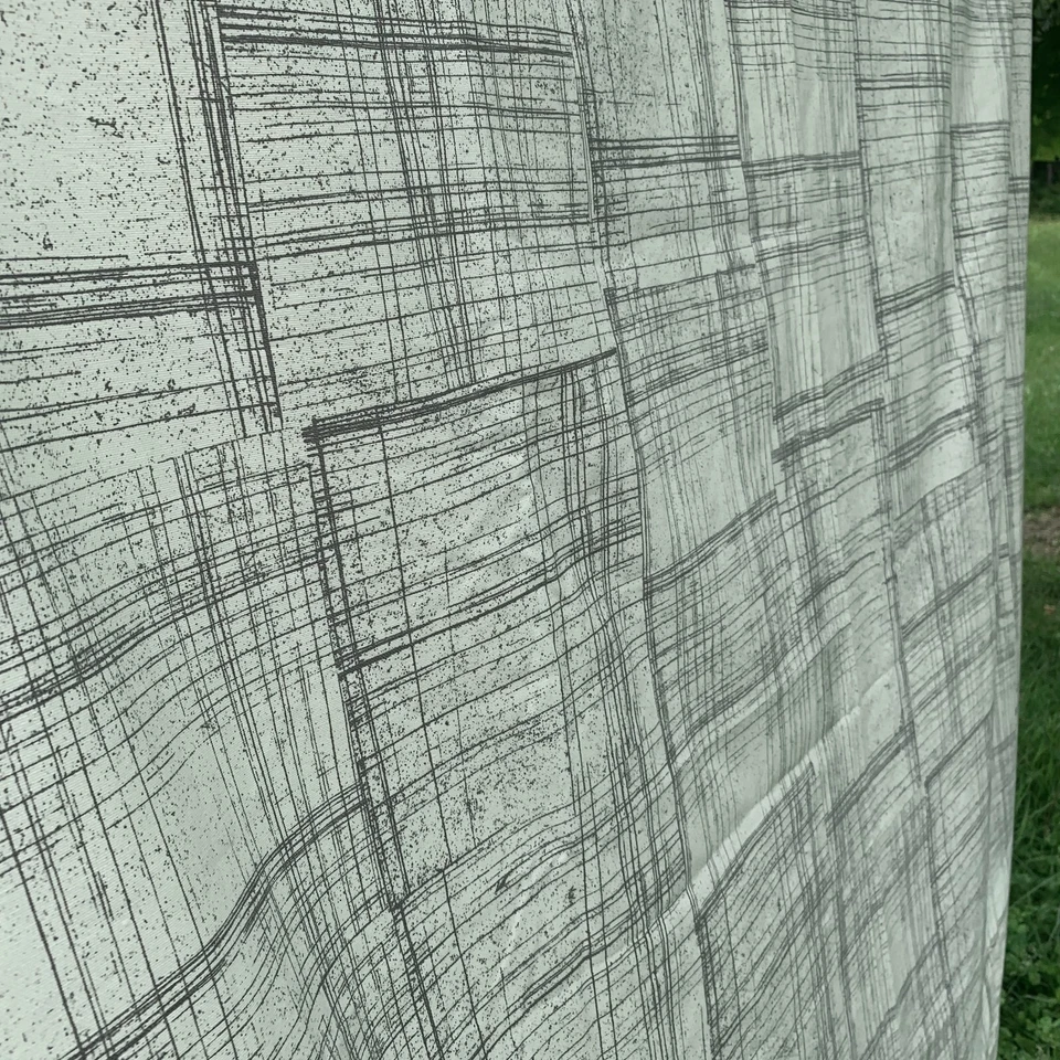 West Elm 2017 Drapes 2 Curtain Panels 96 X 48 Rod Loops Gray Lines on Egg Shell - Image 3 of 4