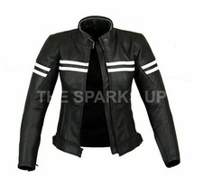 Women's Retro Style Biker Outfit Casual Party Wear Black Genuine Leather Jacket
