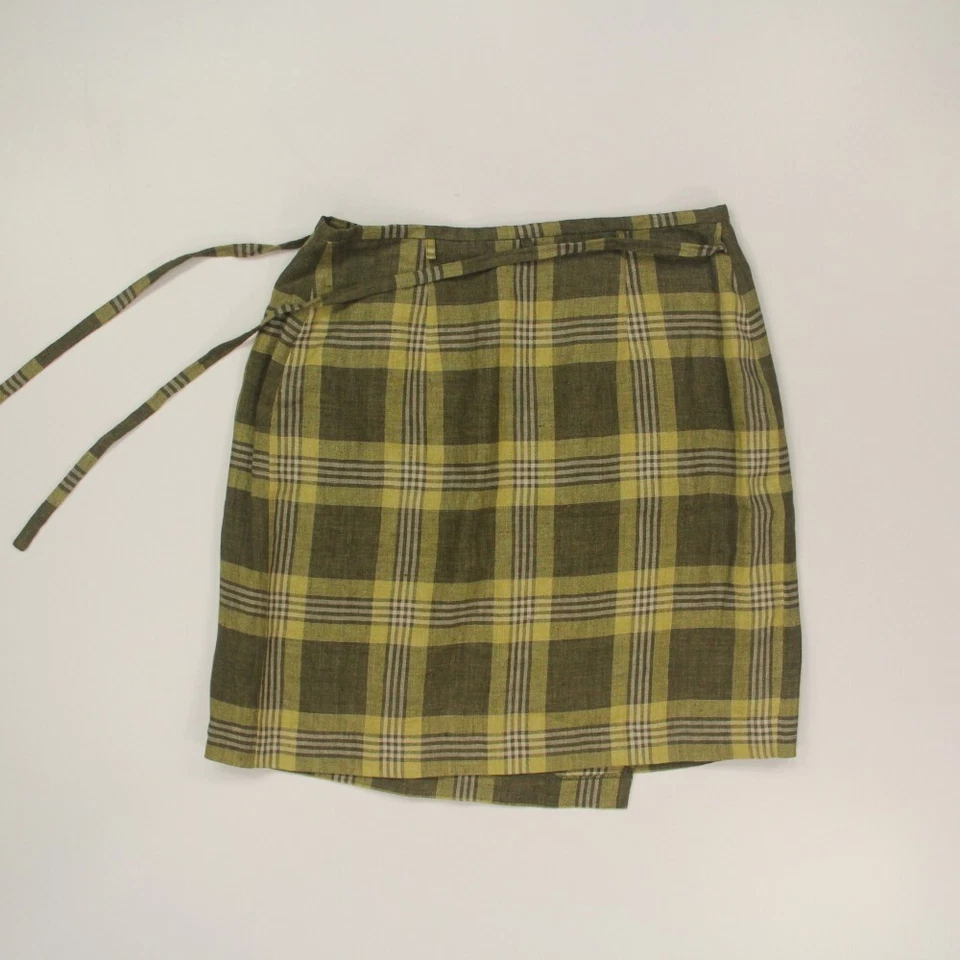 Falda envolvente Peter Nygard para mujer 100 % lino talla 8 oliva forrada a cuadros dinero antiguo Foto 2 de 4