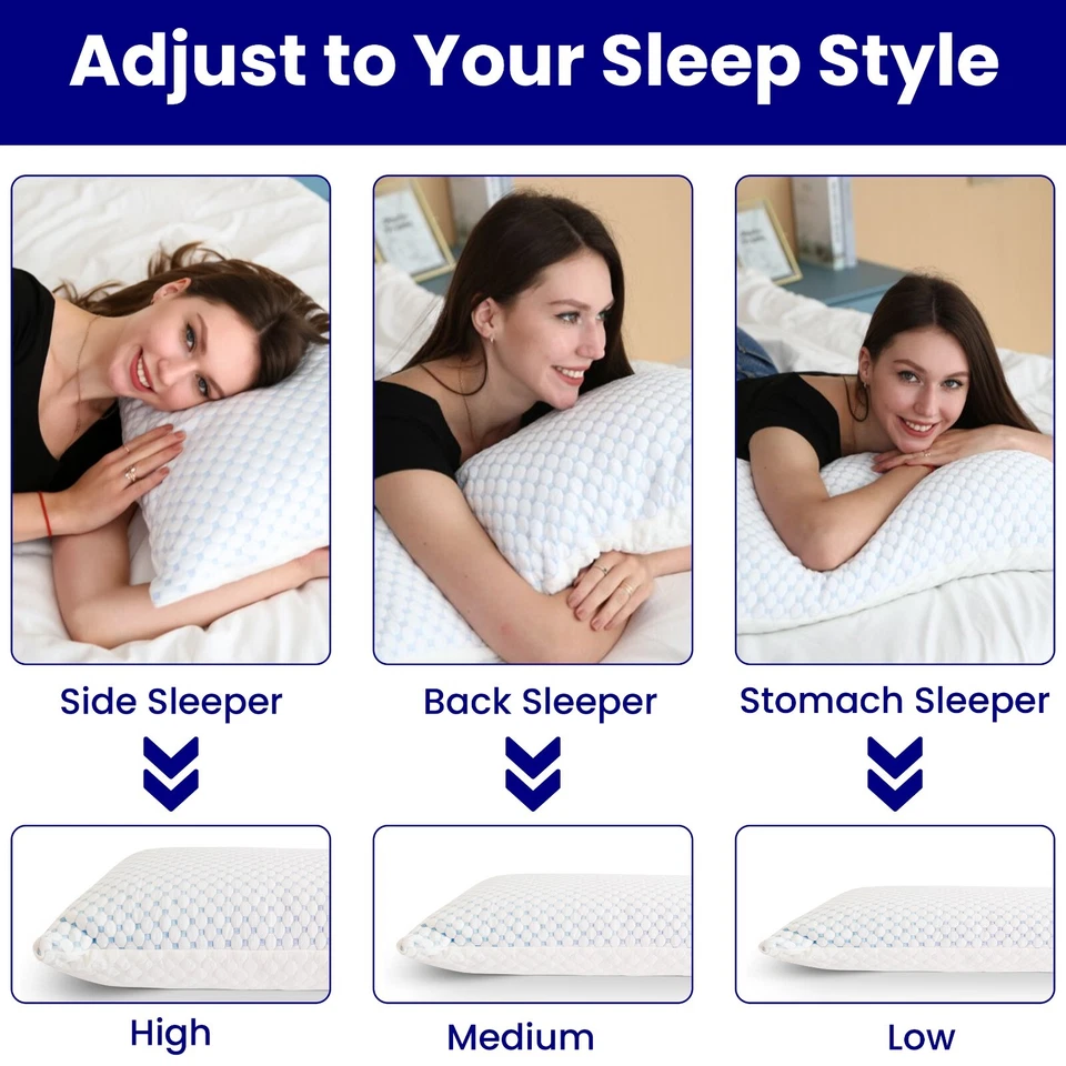 Queen Size 1 Pack Gel Infused Memory Foam Pillow Washable Cover Soft Breathable - Image 3 of 4