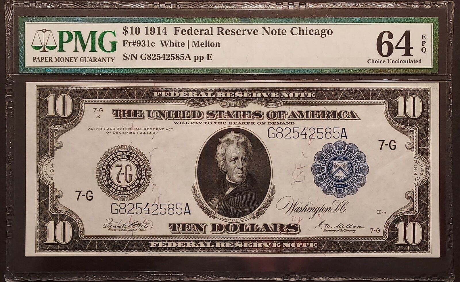 1914 $10 Federal Reserve Note PMG Recommended 64 Fr# 