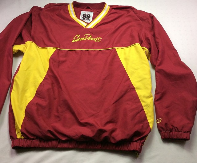 Men's 58 Sports Large Red Yellow Sparky Pullover Jacket Cotton Blend EUC | eBay