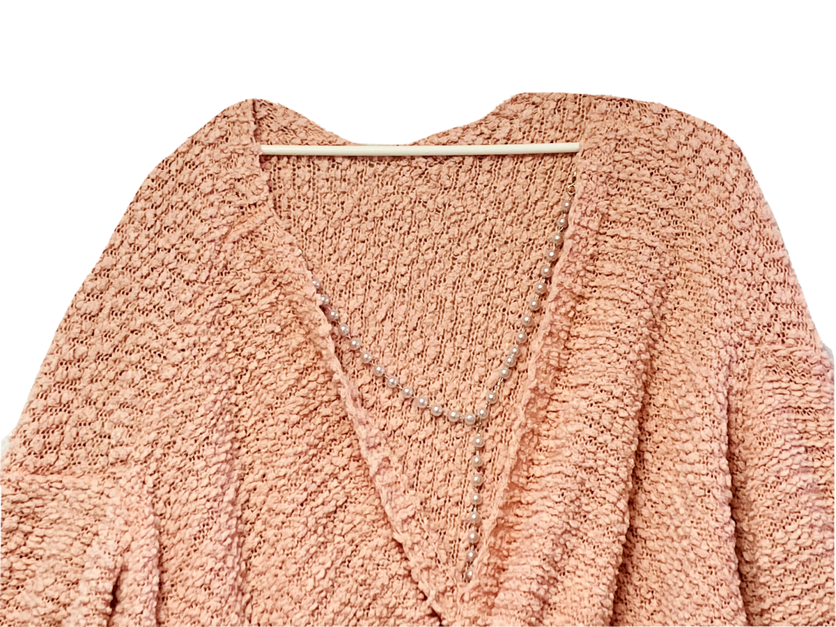 Shein Curve Twist Front V-neck Pearls Knit Sweater Size 3XL