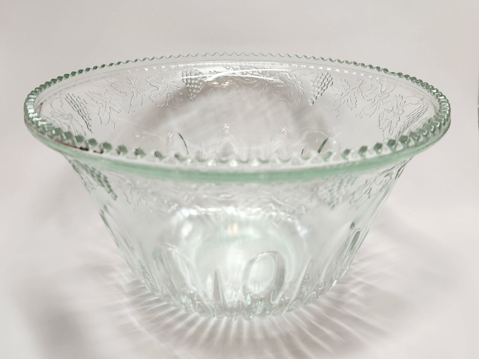 Vintage Indiana Glass Princess Punch Bowl with Grapes and Leaves Design
