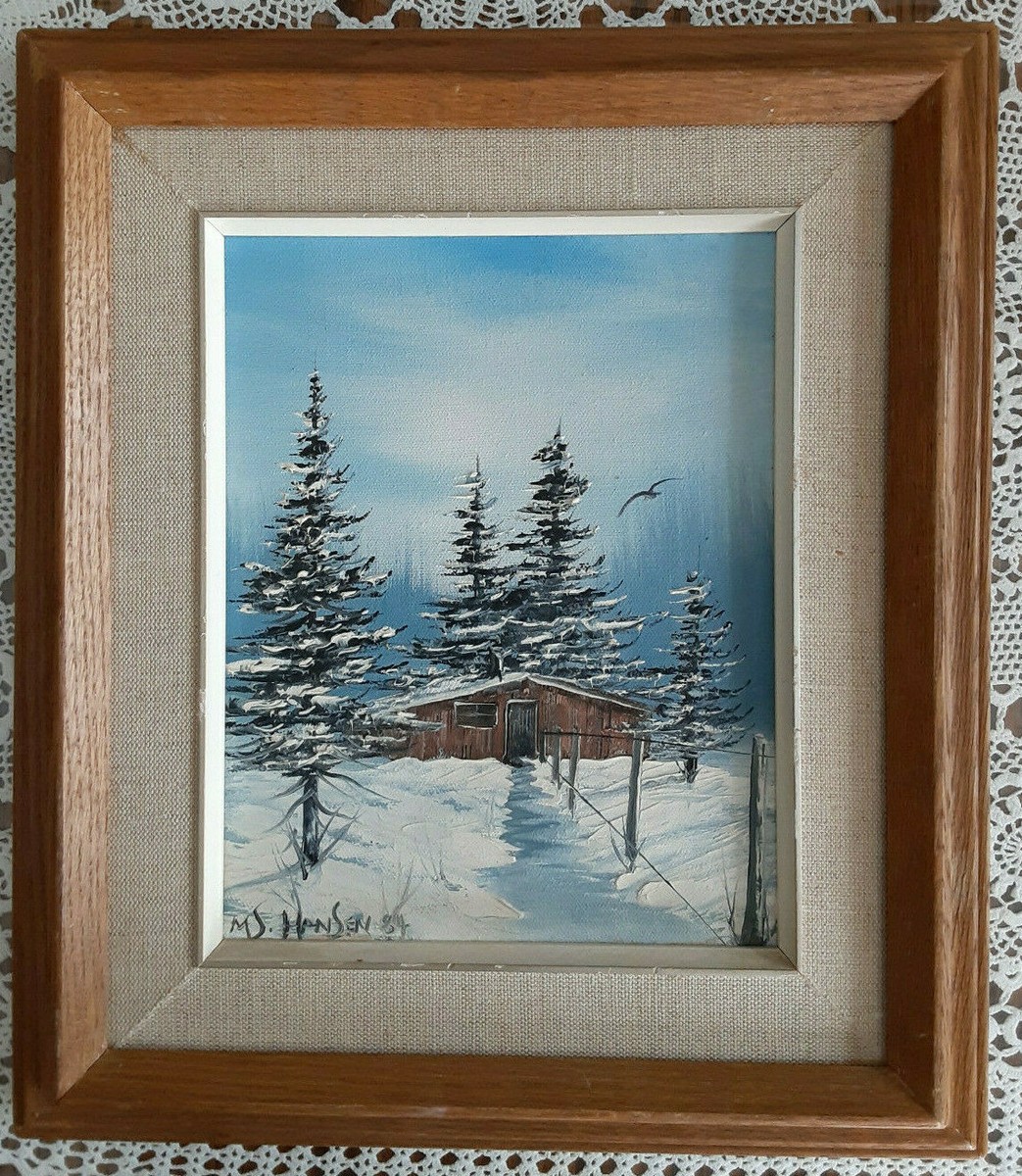 Original Oil on Canvas Painting by M.S.Hansen, 1984, Winter