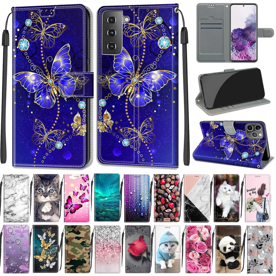 Sunset Panda Cat Flower Wallet Phone Case For Samsung S10 S9 S8 S7 A12 A14 A13 - Image 2 of 4