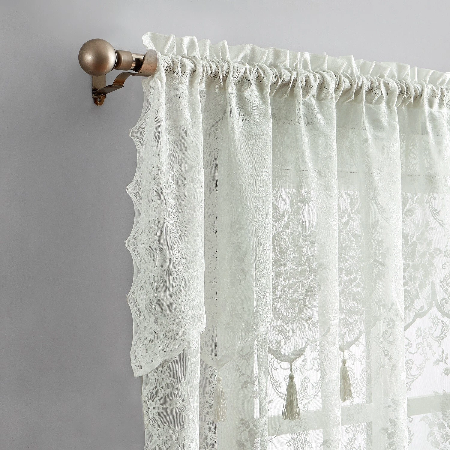 WARM HOME DESIGNS Pair of 2 Lace Curtains with Attached Valances & Tassels. LUNA
