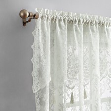 WARM HOME DESIGNS Pair of 2 Sheer Lace Curtains with Attached Valances  Tassels