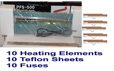 20'' PFS-500 Hand Impulse Sealing Machine+10 Heating Elemlents + 10 PTFI Sheets