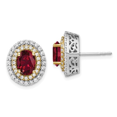 4Ct Lab Grown Diamond & Lab Created Ruby Earrings 14K Two-tone Gold (VS/SI, FGH)