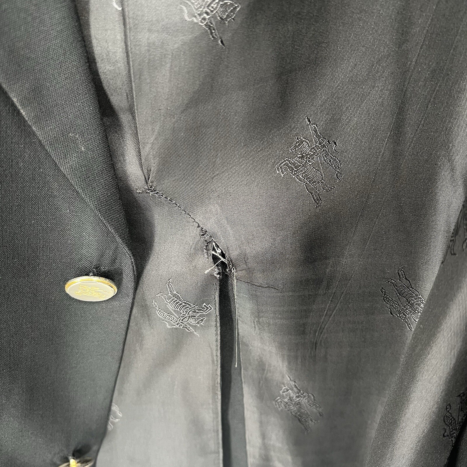 Burberry's Men’s Black Blazer Sport Coat Gold Button Jacket Size 46L Flaws thumbnail 7