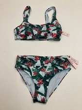 Victoria  s Secret Swim XS Nwt Blue Palm Scoop Bikini Top High Waist Bikini Set