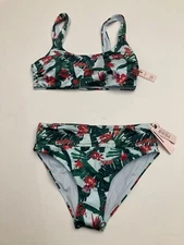 Victoria’s Secret Swim XS Nwt  Blue Palm Scoop Bikini Top High Waist Bikini Set