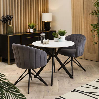 Quatropi Round Person Dining Set White Ceramic Table Swivel