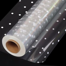 100 ftx34 in Extra Wide Clear Cellophane Wrap Roll with Irregular White Dot, ...