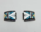 Native American T&J Zuni signed Sterling Watch Tips with Multi-stones Inlaid