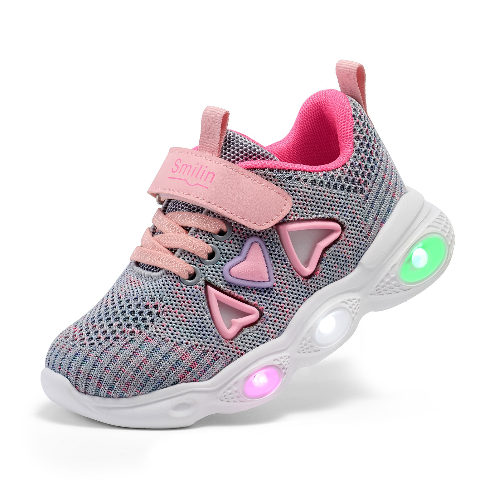 SMILIN Girls Light Up Shoes Toddler Kids Lightweight LED Flashing Casual Sneaker